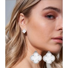 Сережки Fashion Jewelry біла конюшина англійський замок сріблястий колір (SVS)