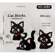Конструктор 3D фігурка Котик "Марсік" чорний кіт у 2-х позах міні блоки Cat bloks 344 деталі (SVS)