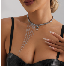 Чокер Fashion Jewerly багатошарове кольє Y2K з хрестом і ланцюжками біжутерія сріблястий колір (SVS) Чокер Fashion Jewerly багатошарове кольє Y2K з хрестом і ланцюжками біжутерія сріблястий колір (SVS)