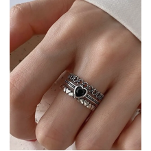 Кільце багатошарове Fashion Jewelry вінтажне із серцем універсальний розмір сріблястий колір (SVS) Кільце багатошарове Fashion Jewelry вінтажне із серцем універсальний розмір сріблястий колір (SVS)