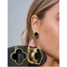 Сережки Fashion Jewelry чорна конюшина англійський замок золотистий колір (SVS)