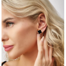 Сережки Fashion Jewelry гвіздочки конюшина з чорним каменем біжутерія золотисті (SVS)