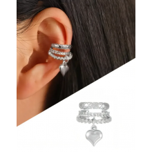 Кафф на вухо Fashion Jewerly сережка без проколу з серцем кліпса на вухо моносережка в стилі y2k сріблястий колір, 1 шт (SVS) Кафф на вухо Fashion Jewerly сережка без проколу з серцем кліпса на вухо моносережка в стилі y2k сріблястий колір, 1 шт (SVS)