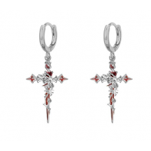 Сережки конго Fashion Jewerly хрести з трояндою у готичному стилі y2k сріблясті (SVS)