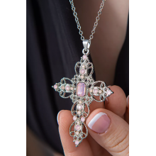 Ланцюжок із кулоном ажурний хрест Fashionn Jewerly зі стразами рожевий колір у корейському готичному стилі y2k аніме (SVS) Ланцюжок із кулоном ажурний хрест Fashionn Jewerly зі стразами рожевий колір у корейському готичному стилі y2k аніме (SVS)