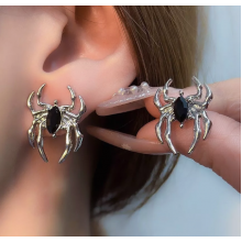 Сережки Fashion Jewerly Павуки 2 шт. з чорним каменем біжутерія в готичному стилі Y2K сріблясті