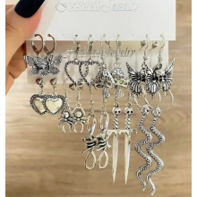 Набір сережок Fashion Jewerly серця метелика змії 9 пар біжутерія в стилі y2k сріблястий колір (SVS) Набір сережок Fashion Jewerly серця метелика змії 9 пар біжутерія в стилі y2k сріблястий колір (SVS)