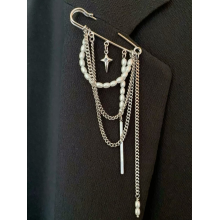 Брошка-булавка Fashion Jewerly багатофункціональна з ланцюжками Y2K перлинами брошка-фіксатор для декору одягу, срібляста (SVS) Брошка-булавка Fashion Jewerly багатофункціональна з ланцюжками Y2K перлинами брошка-фіксатор для декору одягу, срібляста (SVS)