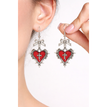 Сережки Fashion Jewelry серця з хрестами та бантиками в готичному стилі, сріблясті біжутерія (SVS)