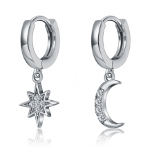 Сережки конго Fashion Jewelry Місяць/Зірка асиметричні в стилі Y2K, покриття срібло 925, сріблястий колір (SVS)