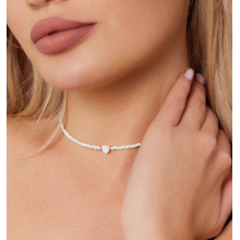 Чокер з бісеру білий з серцем біжутерія Fashion Jewelry (SVS) Чокер з бісеру білий з серцем біжутерія Fashion Jewelry (SVS)