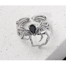Кільце Павук біжутерія Fashion Jewerly з чорним каменем у стилі y2k, готика регульоване, сріблясте (SVS) Кільце Павук біжутерія Fashion Jewerly з чорним каменем у стилі y2k, готика регульоване, сріблясте (SVS)