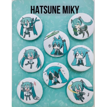 Набір значків Hatsune Miku Хатсуне Міку фан піни на одяг, пенал, рюкзак 8 штук (SVS)