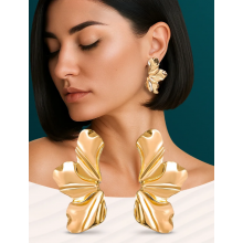 Сережки пусети Fashion Jewelry три пелюстки квітка акцентні сережки святкові ошатні, біжутерія, золотисті (SVS)