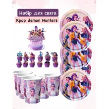 Набір для свята Кпоп Мисливці на демонів KPop Demon Hunters: топер, стаканчики, тарілки та топери для кексів (SVS)