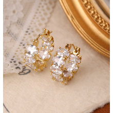 Сережки Fashion Jewerly маленькі з камінцями, сережки кільця вечірні, золотистий колір (SVS)