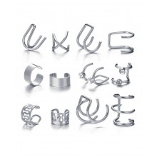 Набір кафф біжутерія Fashion Jewelry 12 штук сережки без проколу сріблясті (SVS)