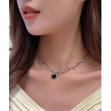 Ланцюжок Fashion Jewerly з кулоном чорне серце у готичному стилі y2k срібляста біжутерія (SVS) Ланцюжок Fashion Jewerly з кулоном чорне серце у готичному стилі y2k срібляста біжутерія (SVS)